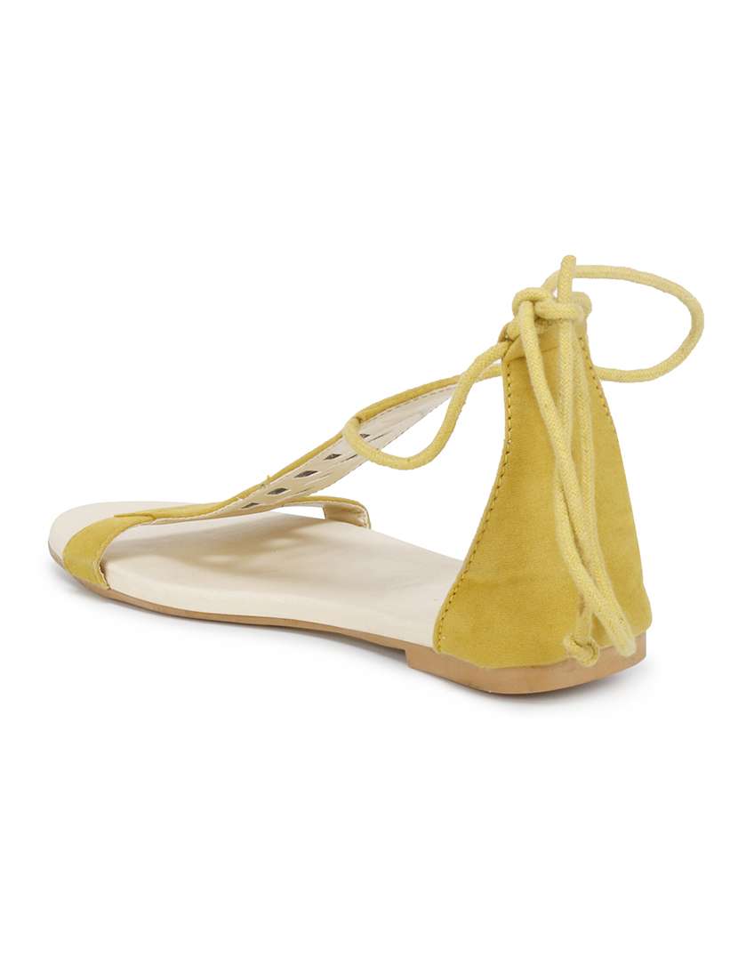 yellow velvet laceup sandals - 17737645 - Standard Image - 2