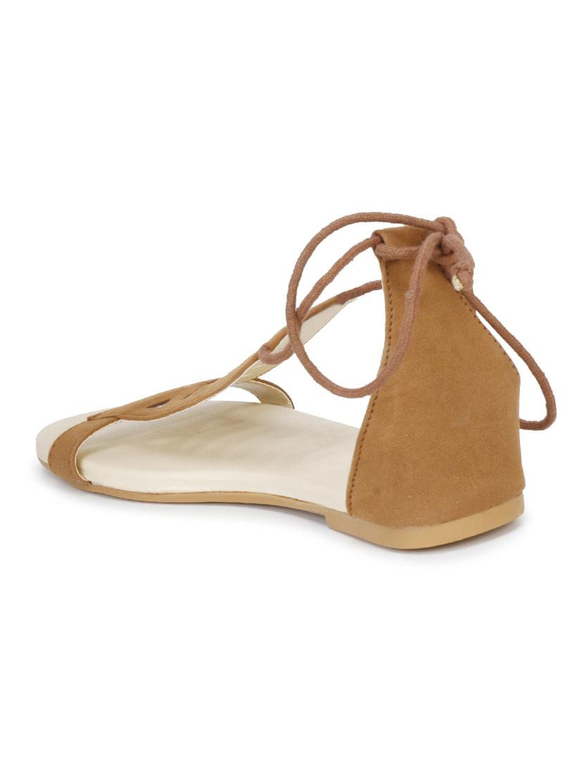 tan velvet laceup sandals - 17737647 - Standard Image - 2
