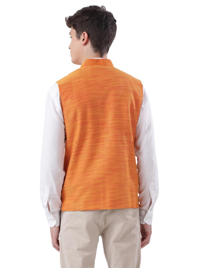 orange self design nehru jacket - 17737941 - Standard Image - 2