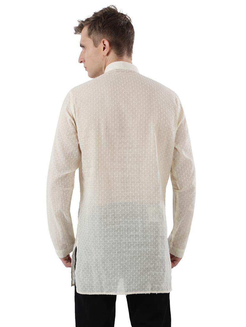 beige self design short kurta - 17737946 - Standard Image - 2