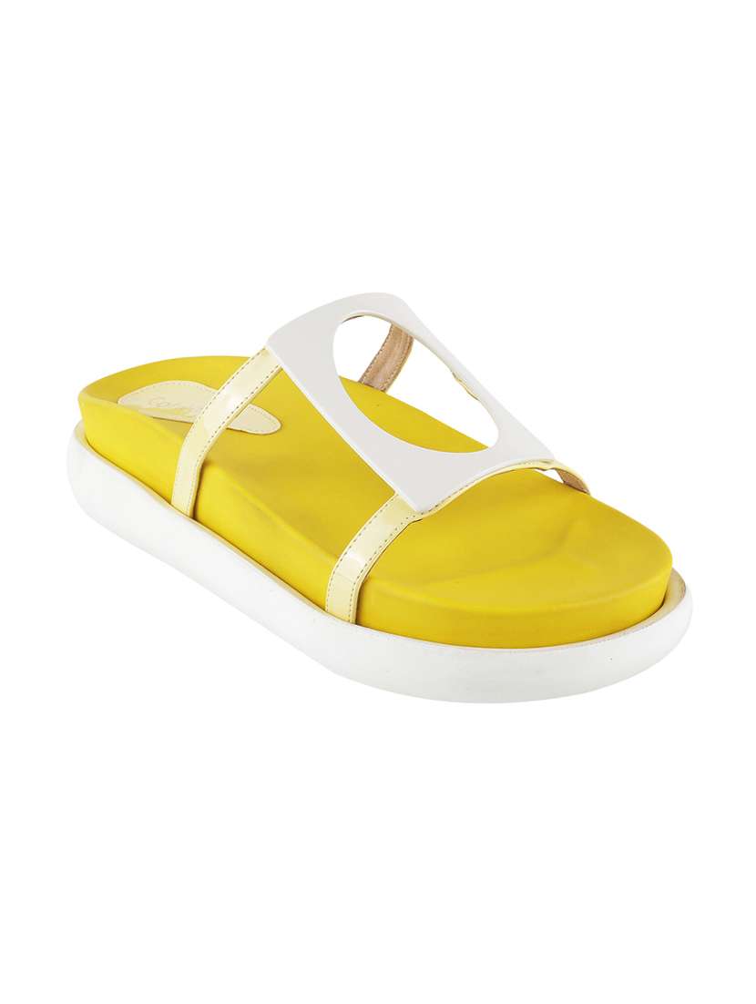 yellow pu slip on sandals