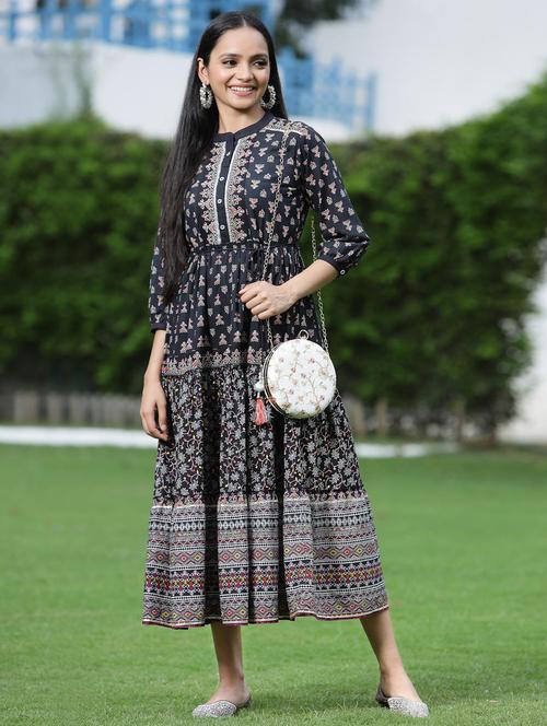 printed tiered ethnic dress with mask - 17739088 -  Standard Image - 0