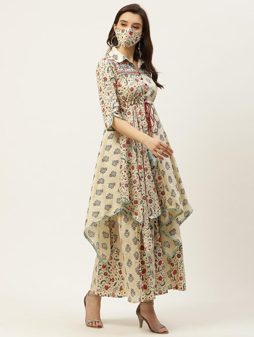 printed kurta palazzo set with face mask 
