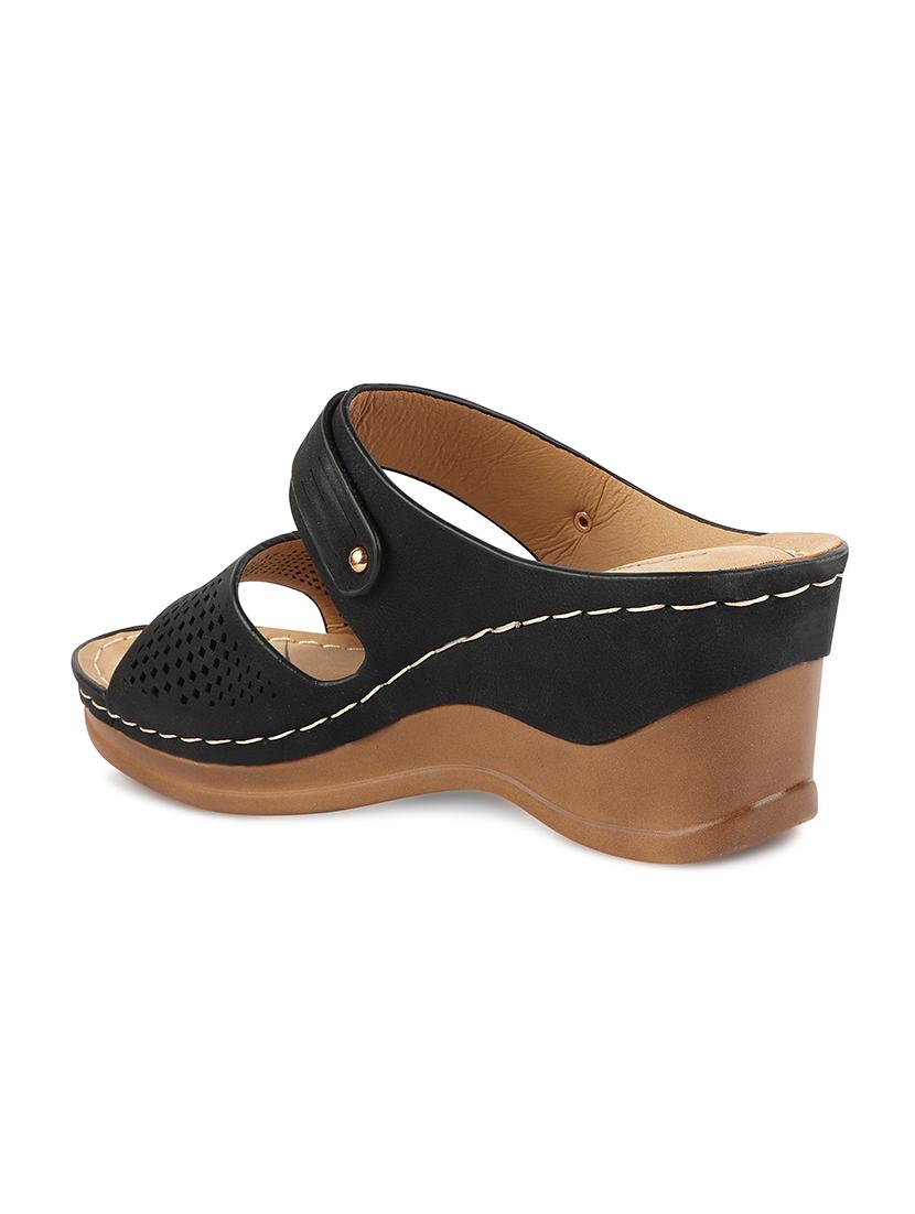 calzado womens's casualwear slip-on black color platform heels slippers - 17739147 - Standard Image - 2