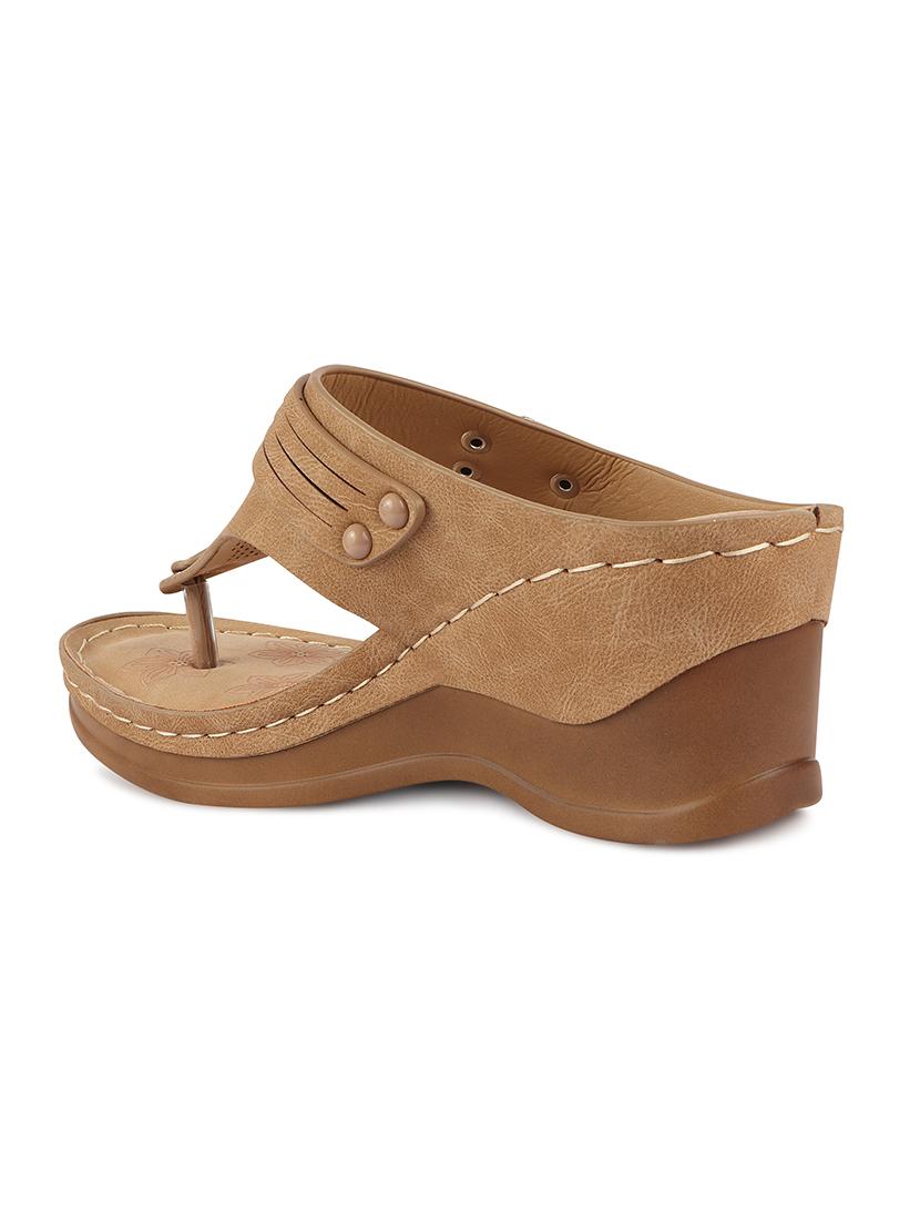 calzado womens's casualwear slip-on apricot color platform heels slippers - 17739149 - Standard Image - 2