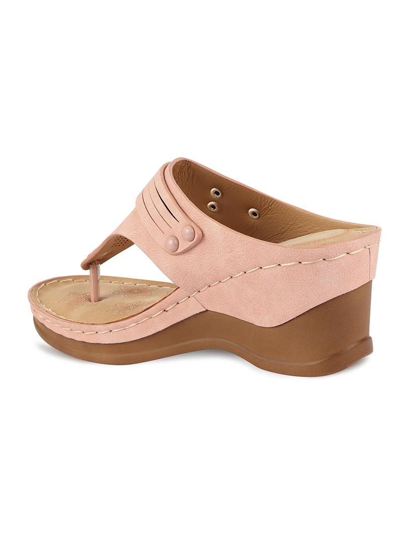 calzado womens's casualwear slip-on apricot color platform heels slippers - 17739151 - Standard Image - 2