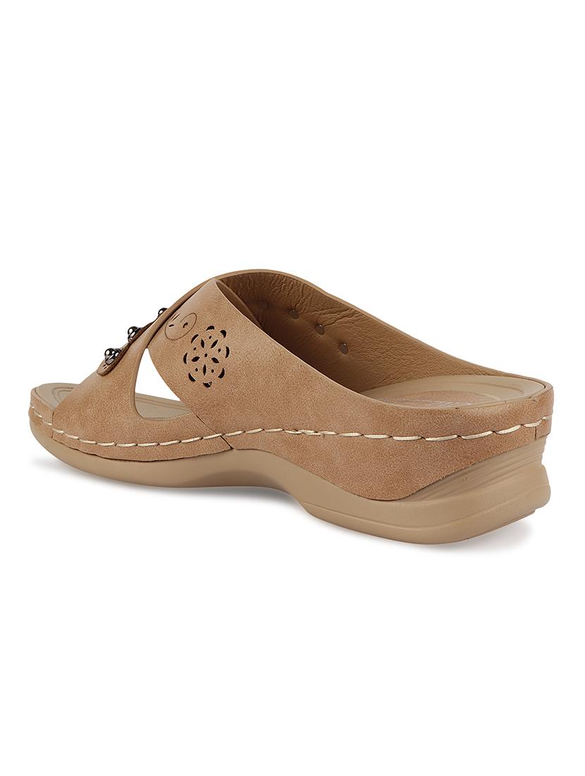 calzado womens's casualwear slip-on apricot color platform heels slippers - 17739152 - Standard Image - 2