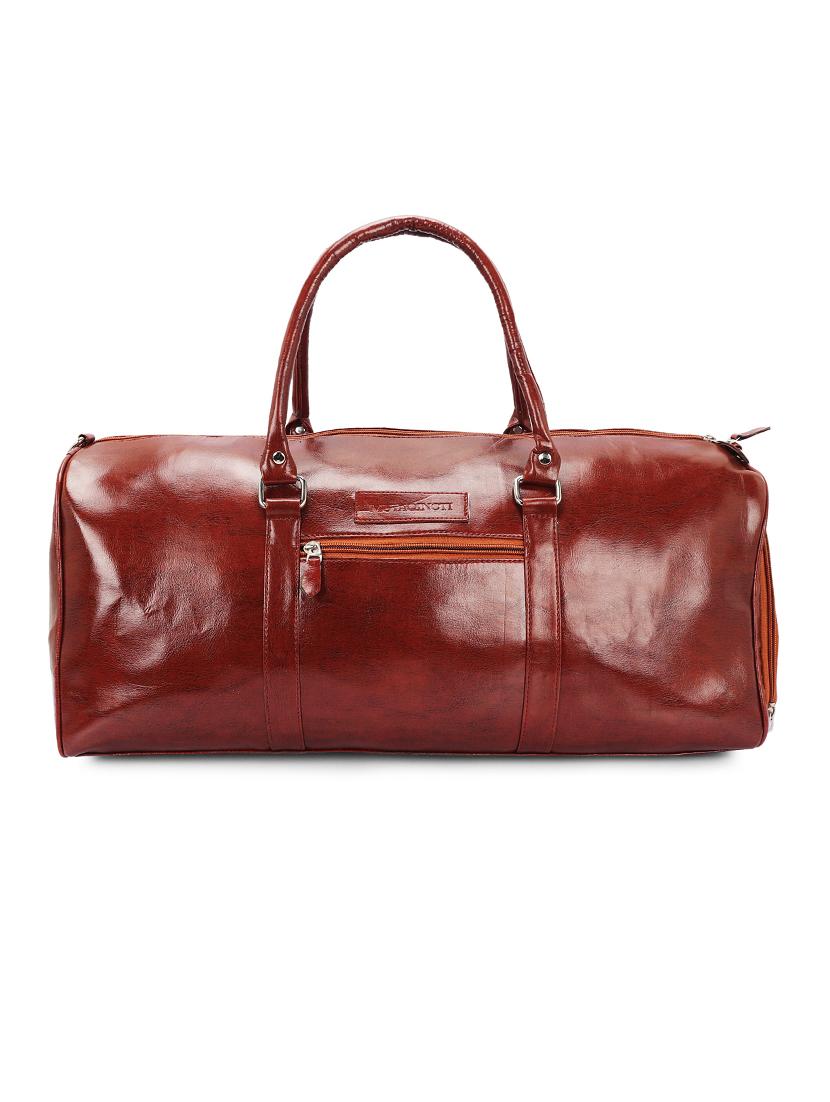 brown leather dufflebag