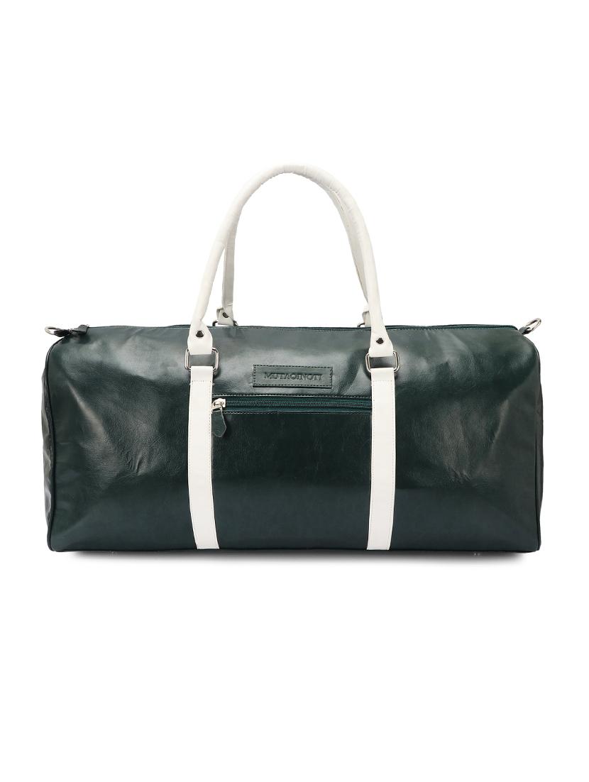 green leather dufflebag