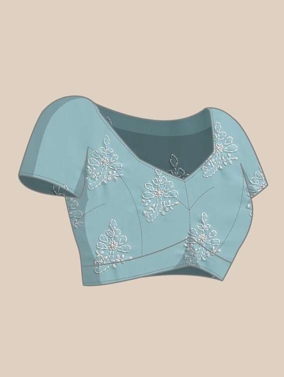 blue georgette hand embroidered chikankari saree with blouse - 17739231 -  Standard Image - 2