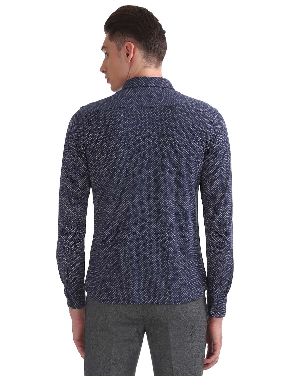navy blue printed formal shirt - 17739327 - Standard Image - 2