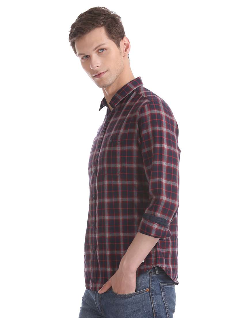 navy blue checkered casual shirt - 17739528 - Standard Image - 2
