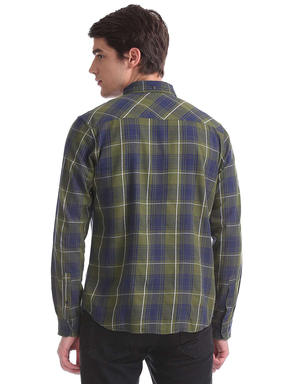 olive green checkered casual shirt - 17739570 - Standard Image - 2
