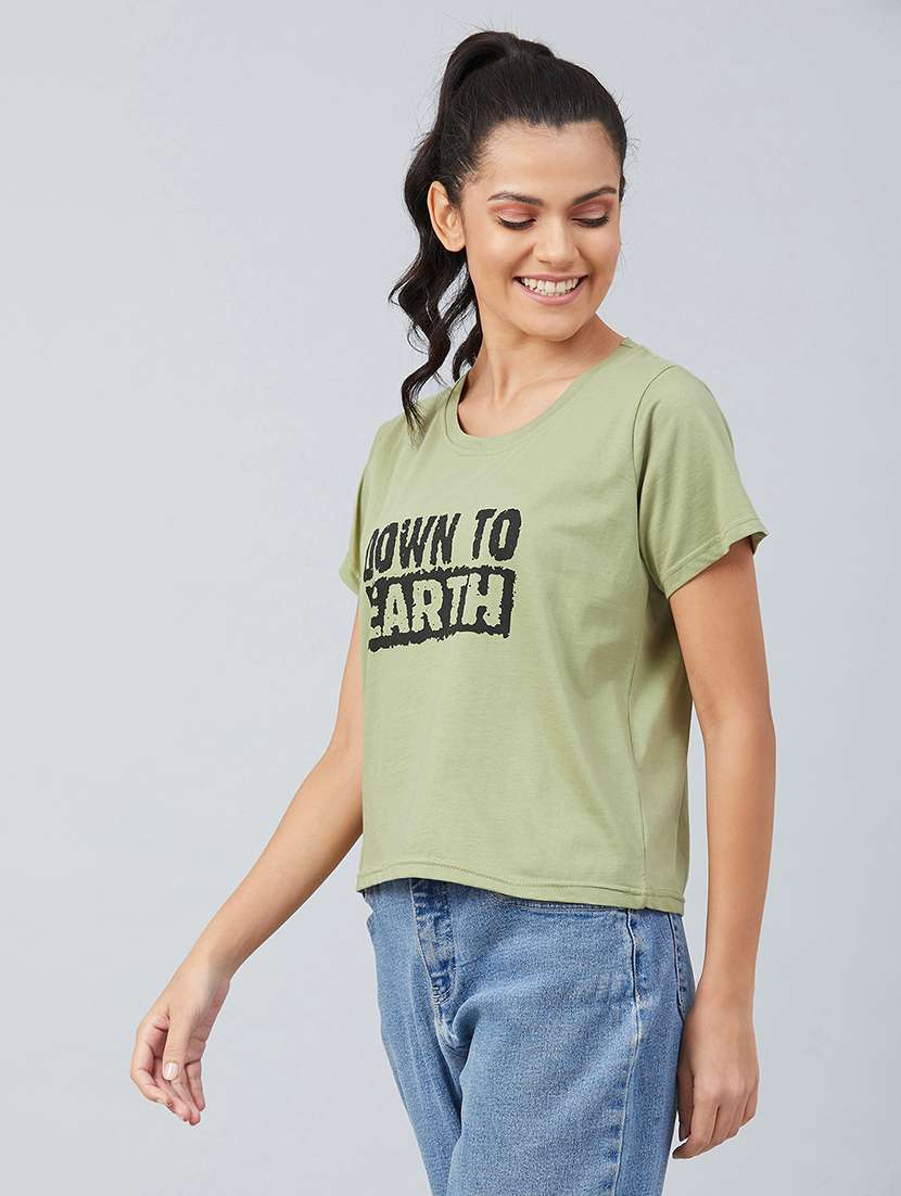 women's chest print round neck t-shirt