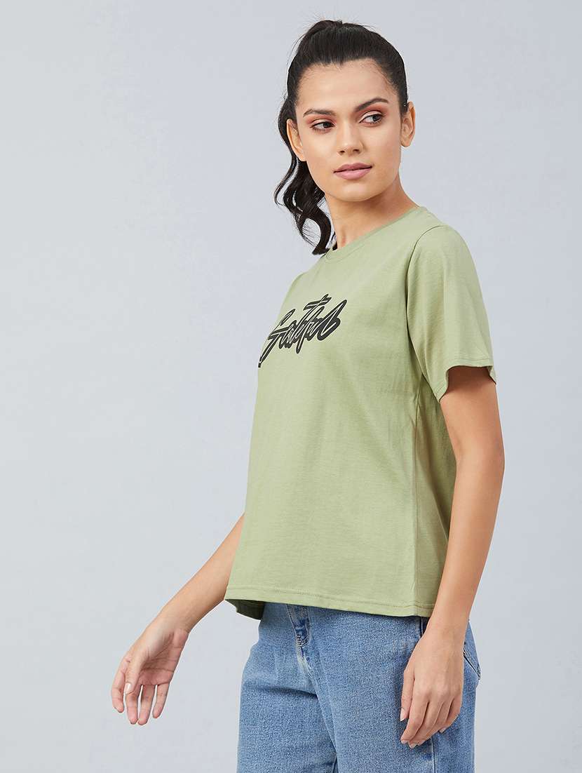 women's chest print round neck t-shirt