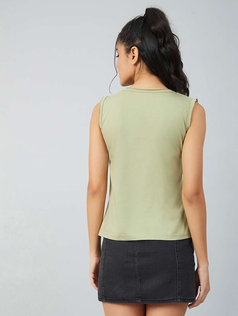 women's chest print round neck t-shirt - 17740001 - Standard Image - 2