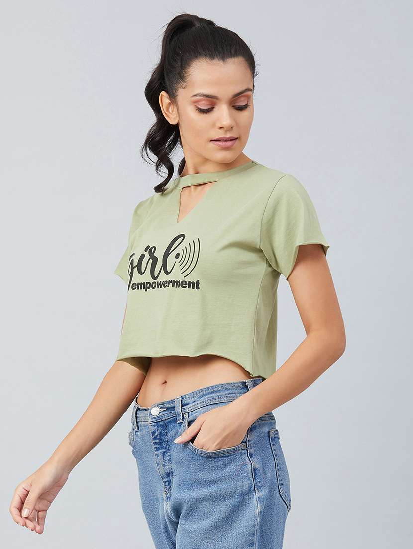 women's crop keyhole neck t-shirt