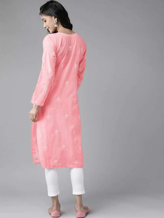 ada hand-embroidered pink chikankari kurta pant set - 17740092 - Standard Image - 2