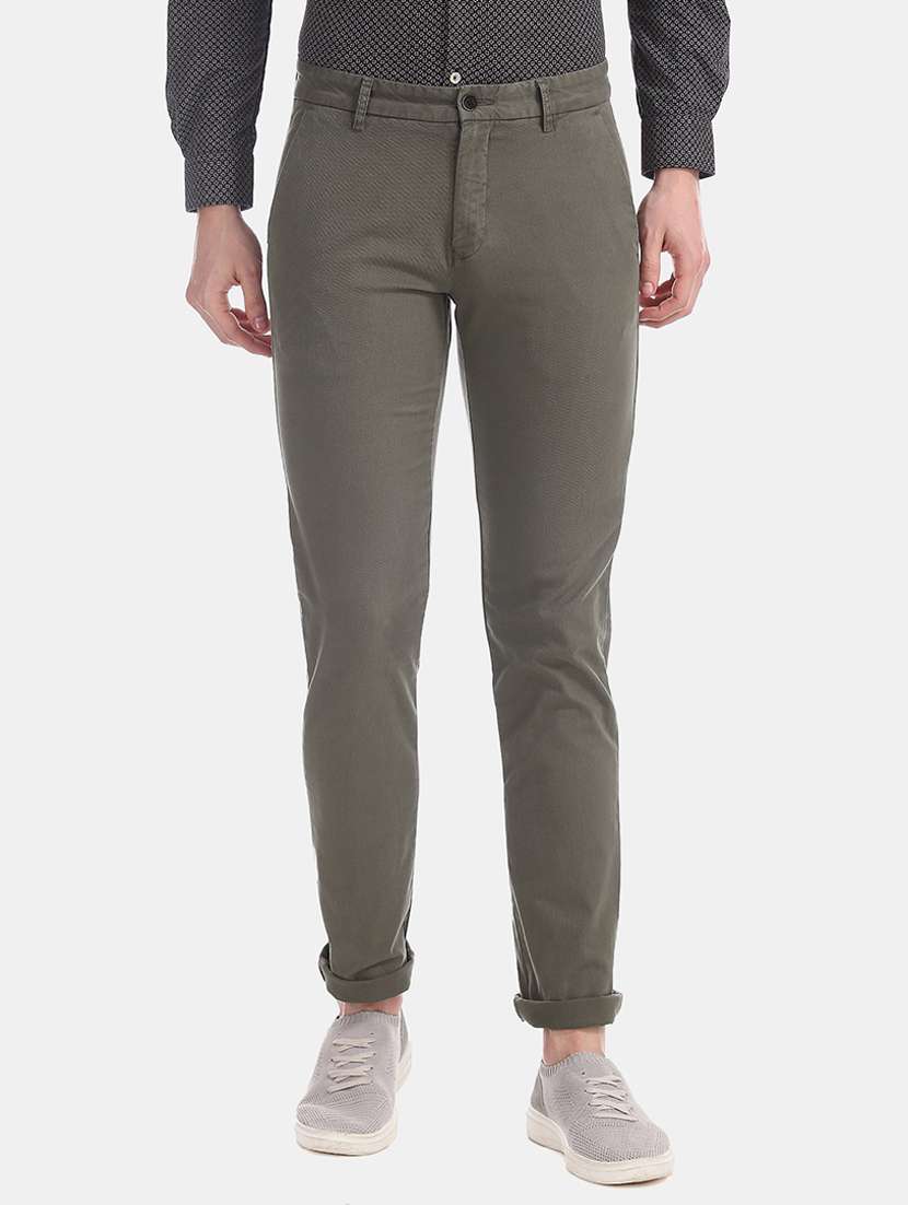 grey solid flat front casual trouser