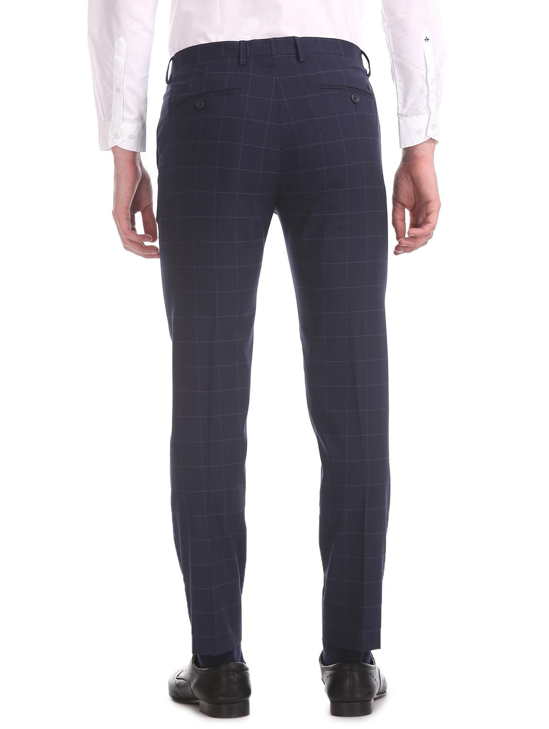 navy blue checkered flat front formal trouser - 17741807 - Standard Image - 2