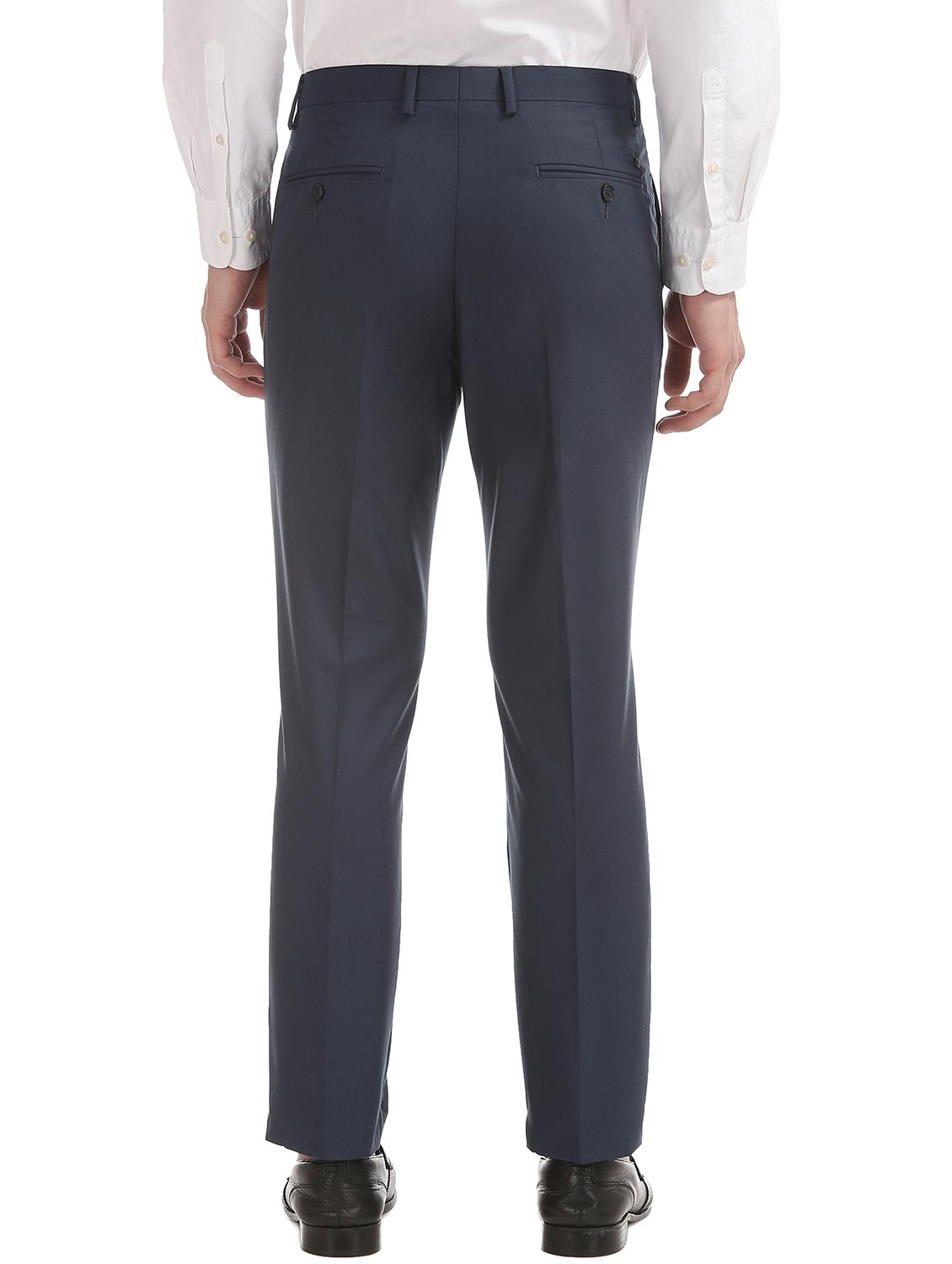 navy blue solid flat front formal trouser - 17741810 - Standard Image - 2