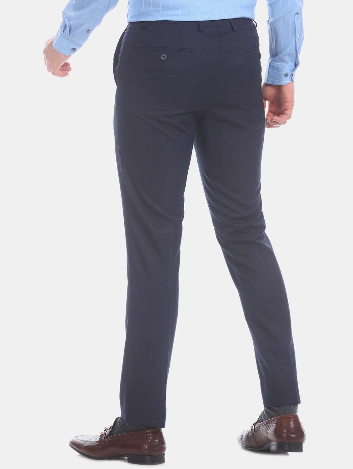 navy blue checkered flat front formal trouser - 17741892 -  Standard Image - 2