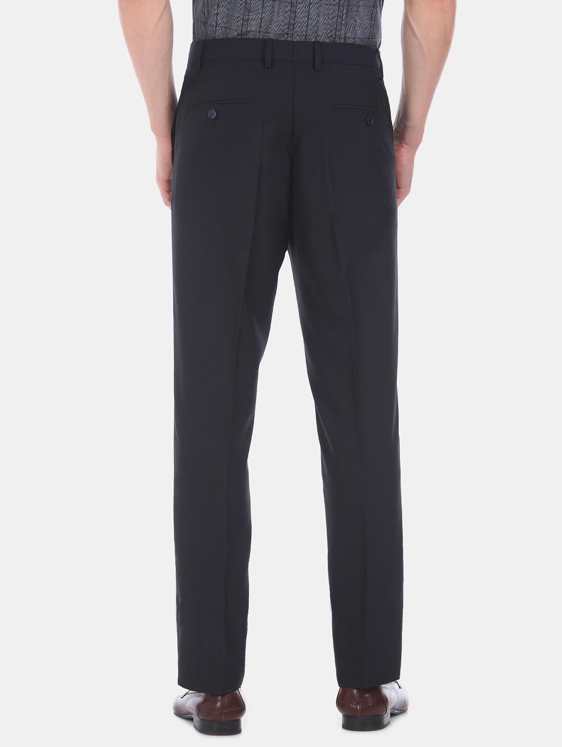 navy blue solid flat front formal trouser - 17741900 - Standard Image - 2