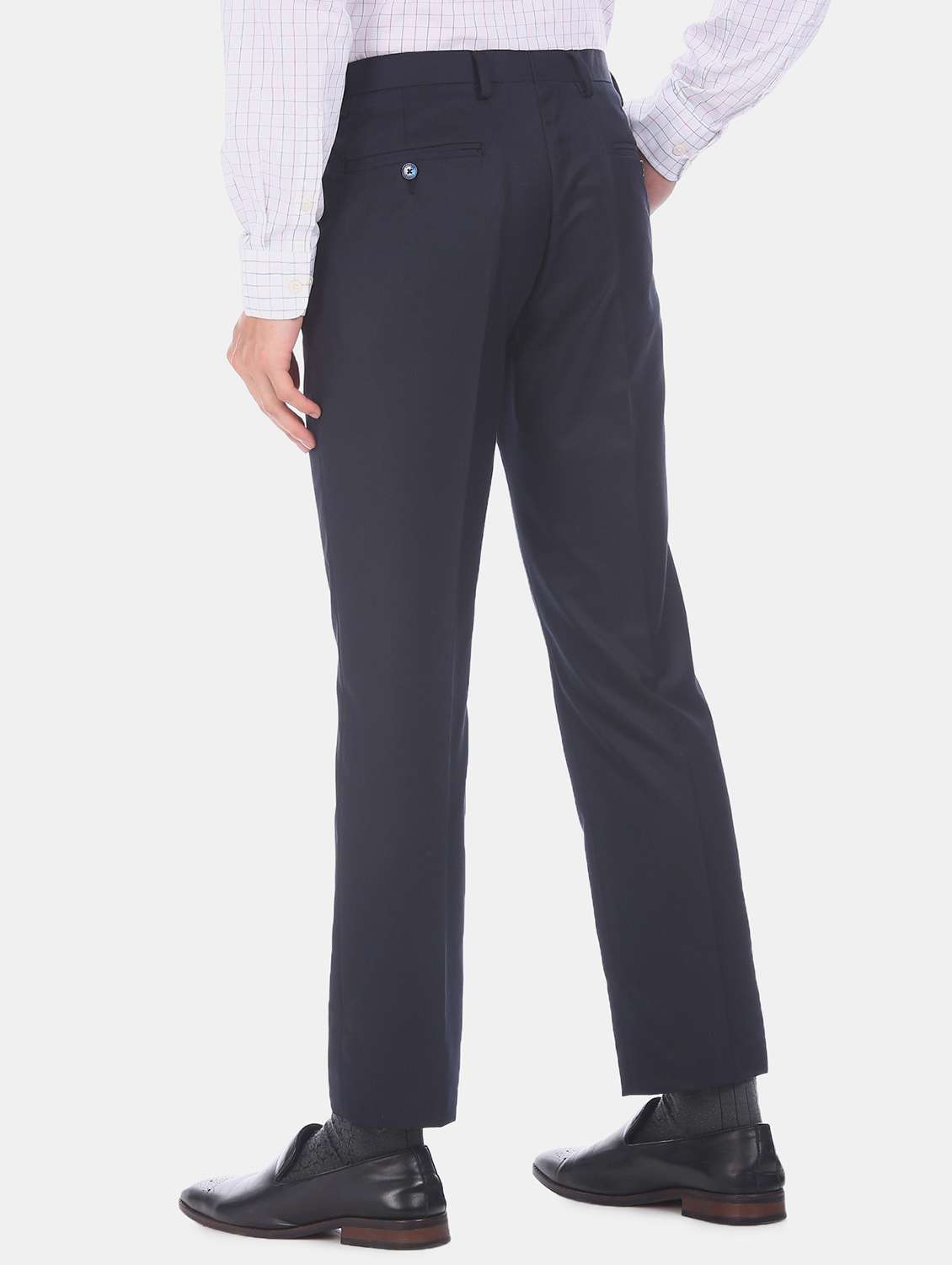 navy blue solid flat front formal trouser - 17741903 - Standard Image - 2