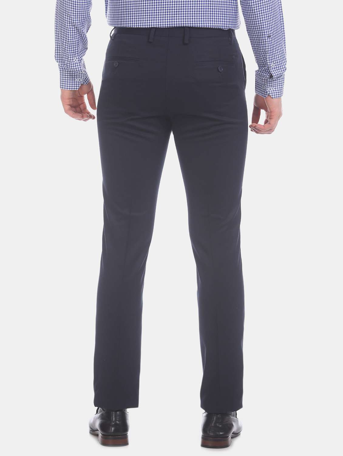 navy blue solid flat front formal trouser - 17741905 - Standard Image - 2