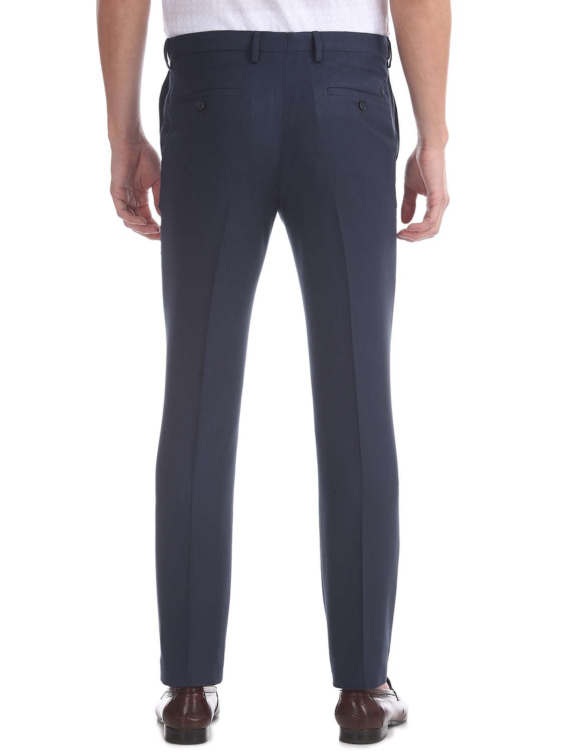 navy blue solid flat front formal trouser - 17742151 - Standard Image - 2