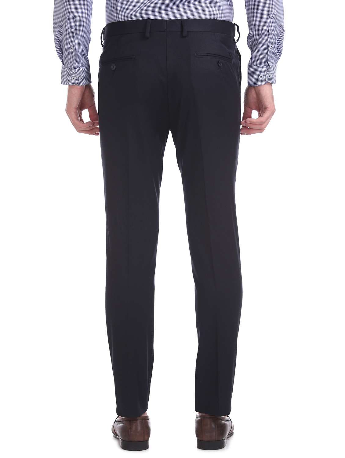 navy blue textured flat front formal trouser - 17742180 - Standard Image - 2