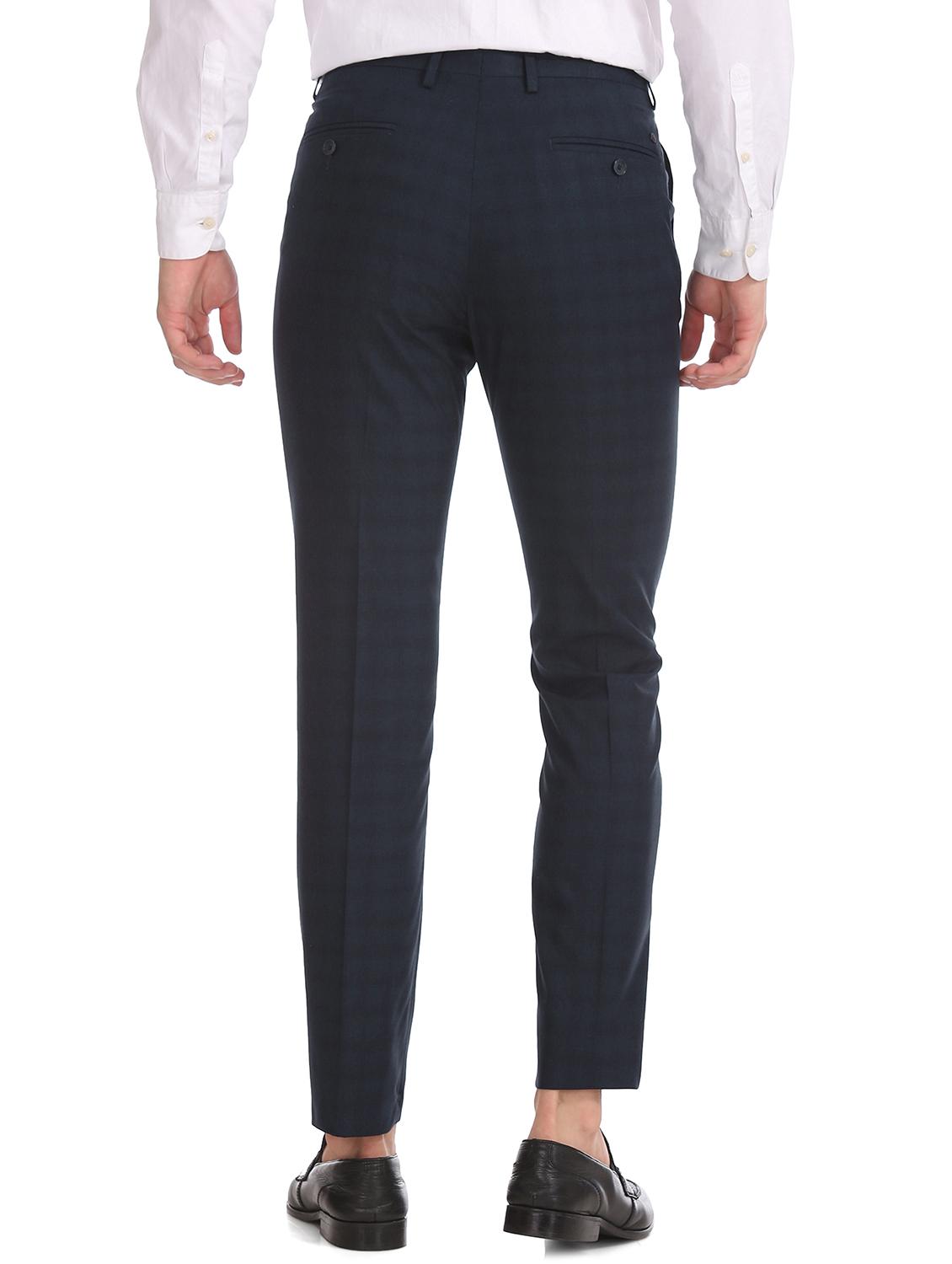 navy blue textured flat front formal trouser - 17742190 - Standard Image - 2