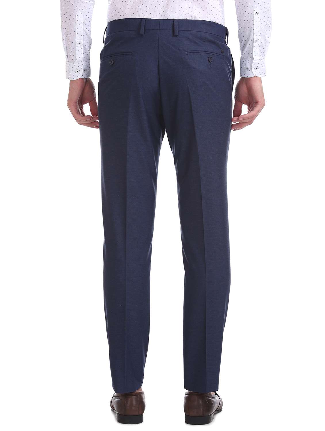 navy blue striped flat front formal trouser - 17742203 - Standard Image - 2