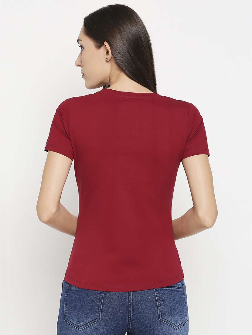 maroon floral chest print t-shirt - 17743198 - Standard Image - 2