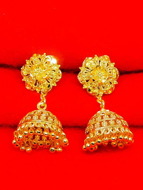 gold brass jhumka earring - 17743843 - Zoom Image - 0