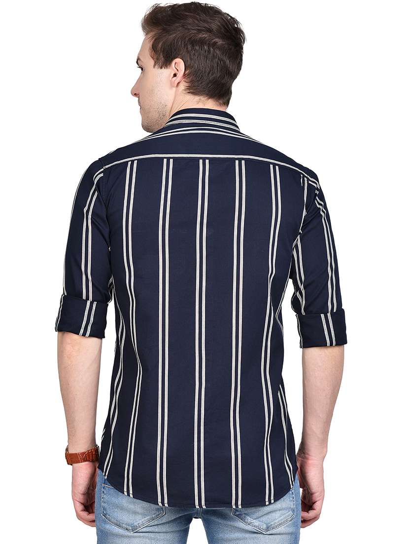 navy blue striped casual shirt - 17744256 - Standard Image - 2