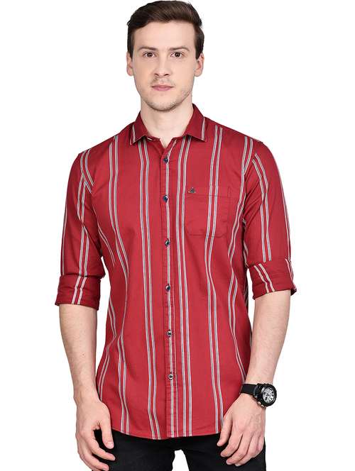 maroon striped casual shirt - 17744257 -  Standard Image - 0