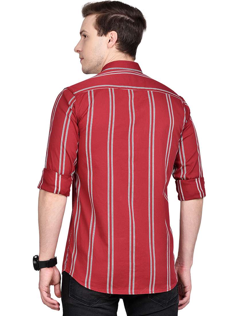maroon striped casual shirt - 17744257 - Standard Image - 2