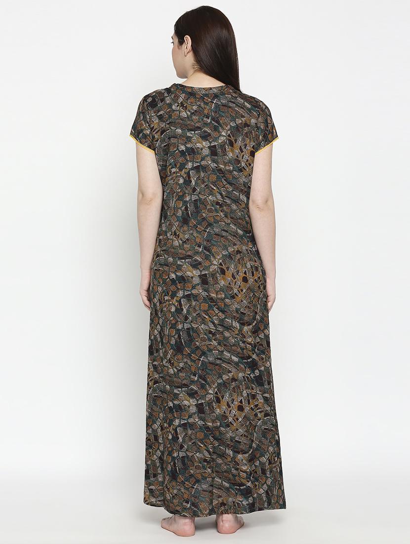 mandarin neck printed nightwear gown - 17744366 - Standard Image - 2
