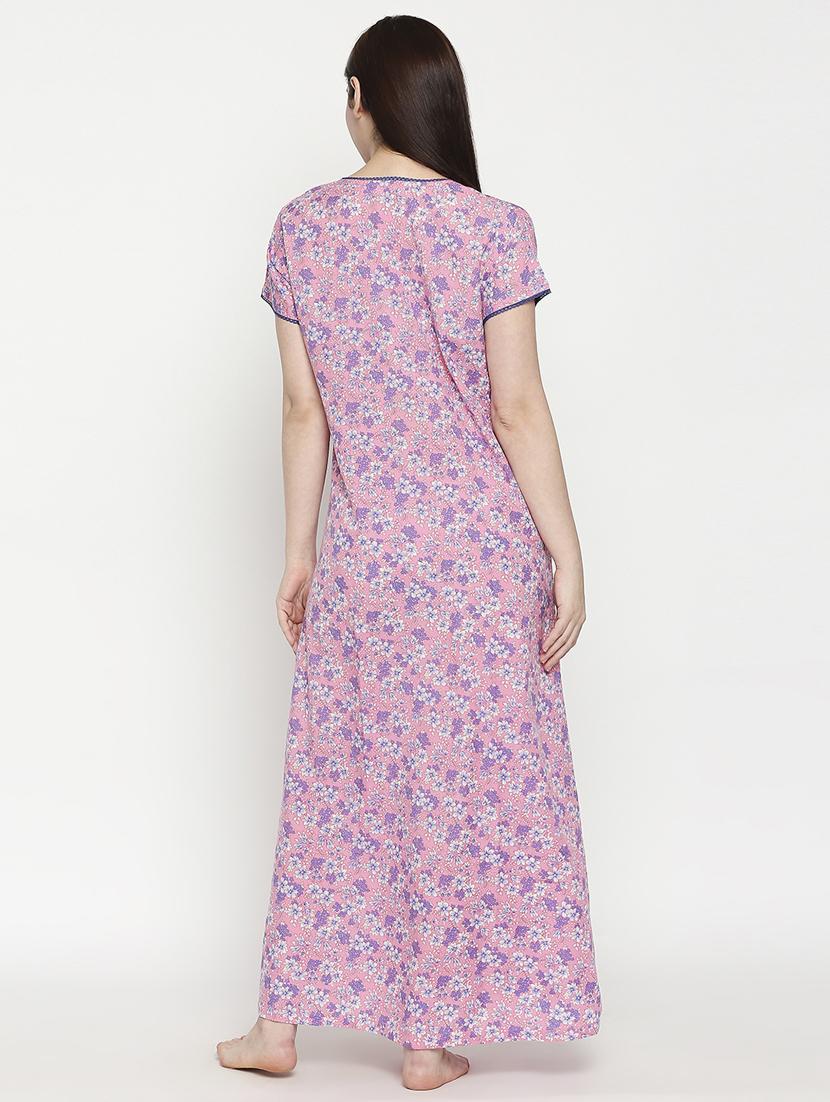 round neck floral nightwear gown - 17744371 - Standard Image - 2
