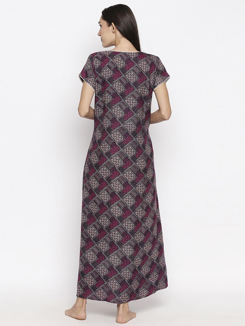 v-neck printed nightwear gown - 17744376 - Standard Image - 2