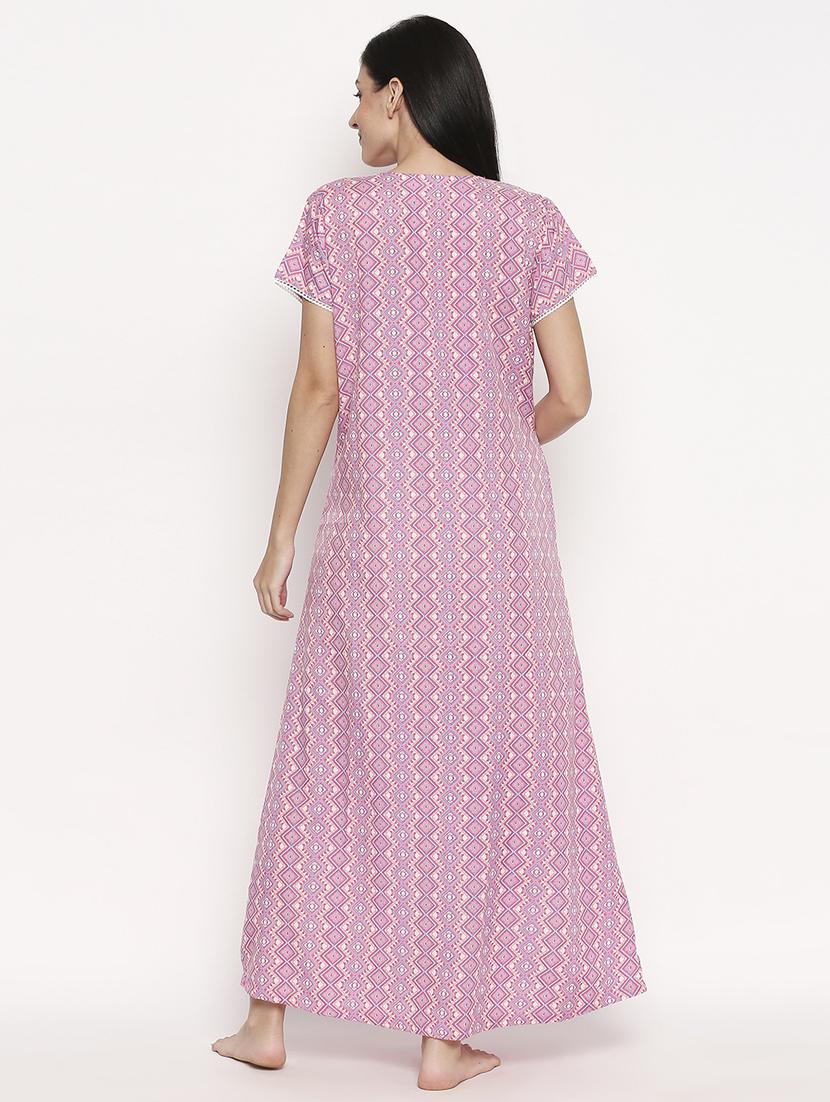 round neck printed nightwear gown - 17744379 - Standard Image - 2