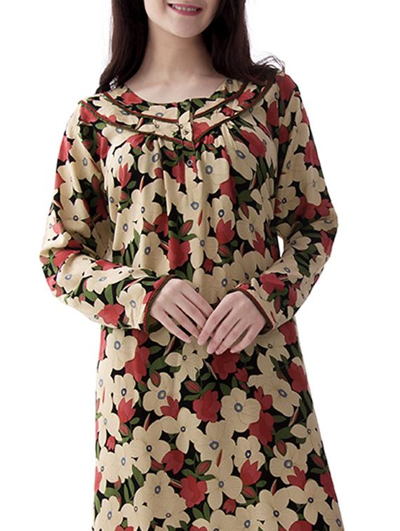 round neck floral nightwear gown - 17744387 - Standard Image - 2