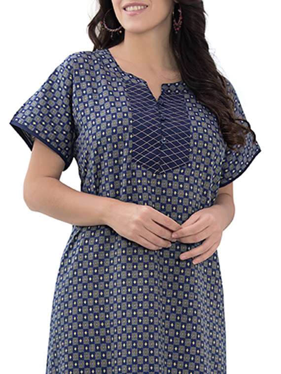 round neck printed nightwear gown - 17744392 - Standard Image - 2