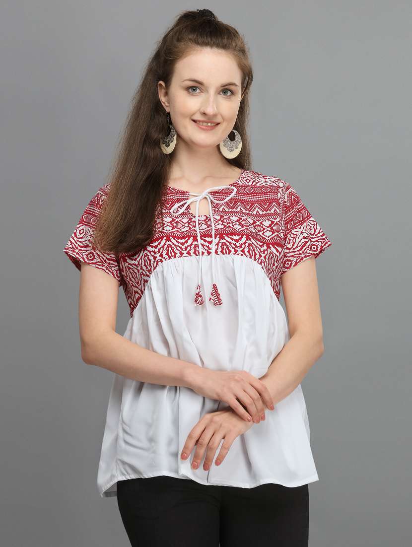 tie up neck printed top