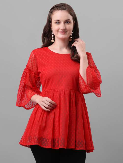bell sleeved dobby top  - 17748599 -  Standard Image - 0