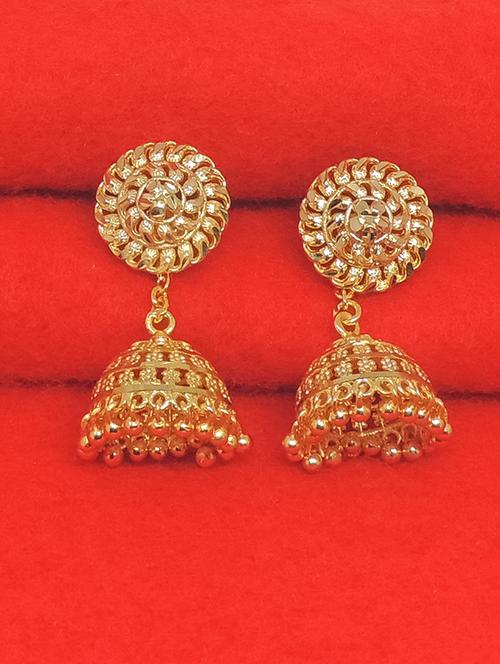 gold brass jhumka earring - 17749411 -  Standard Image - 0