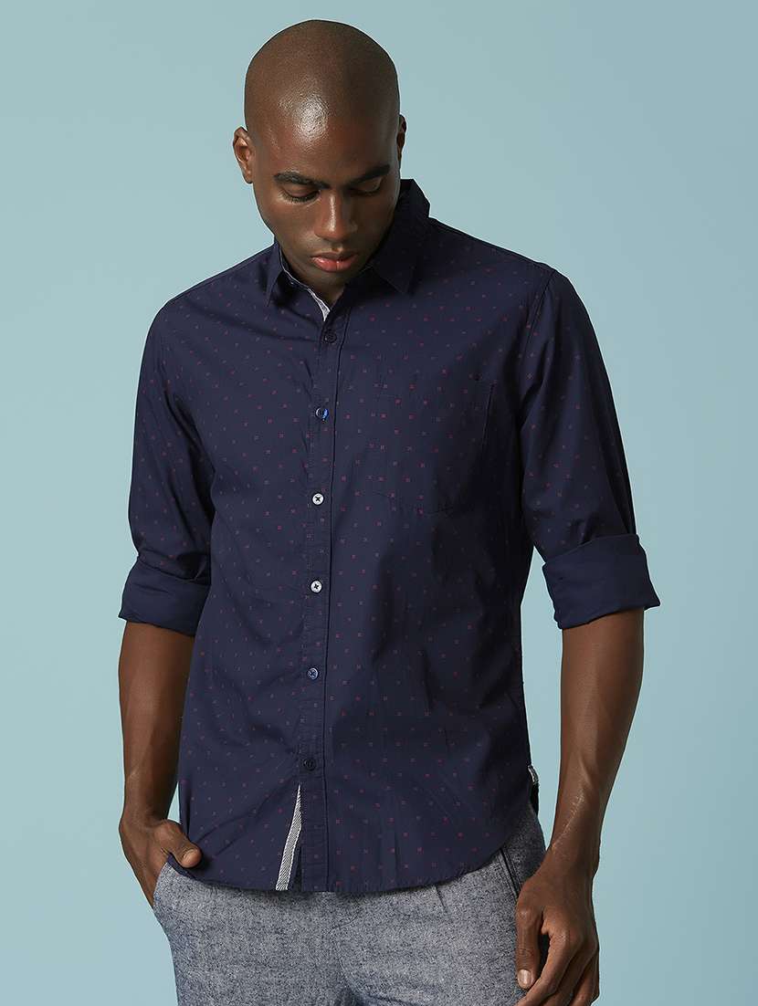 navy blue printed casual shirt