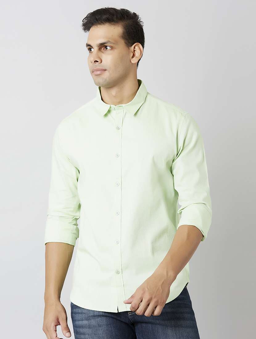 green solid casual shirt