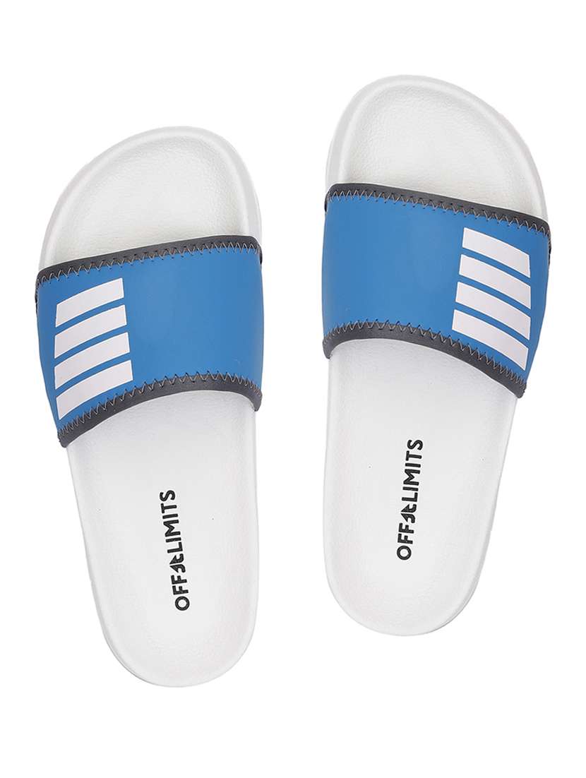 blue slip on flip flops